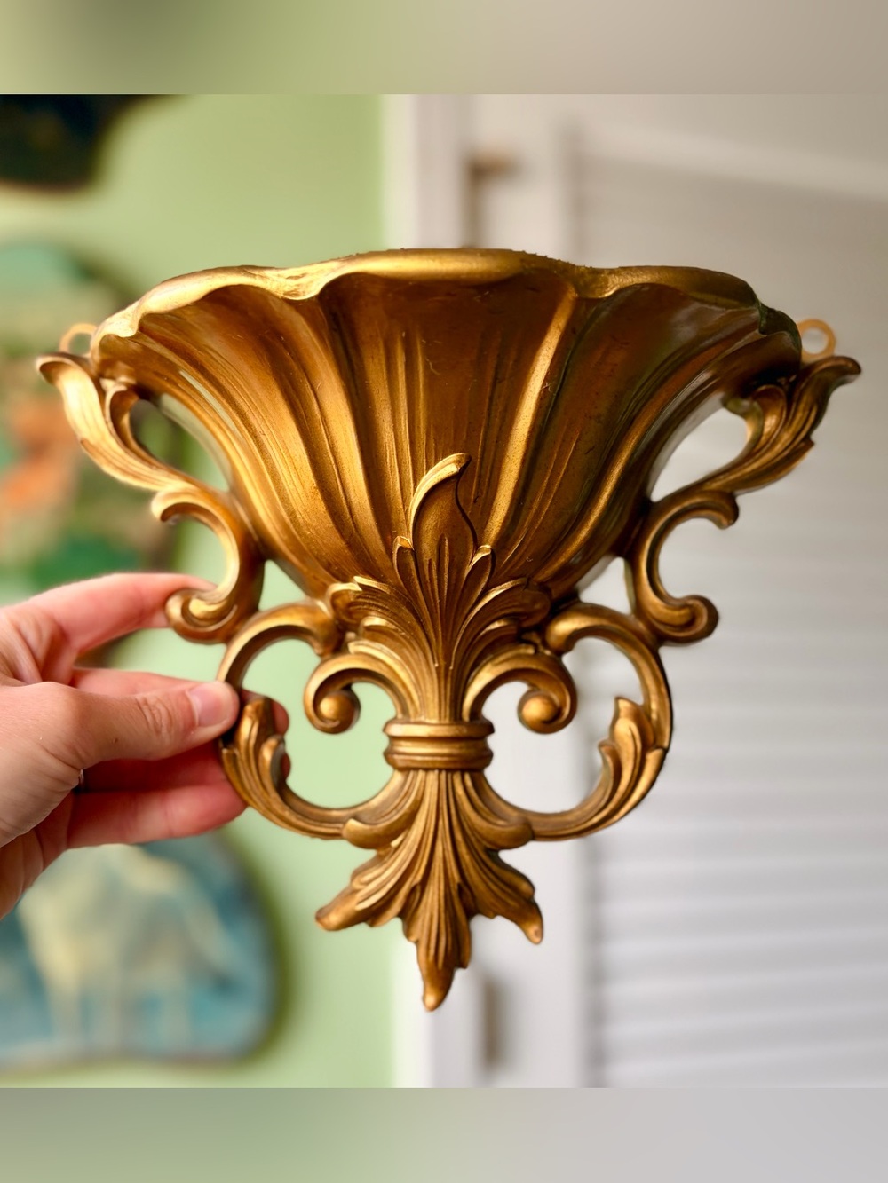 Ornate Gold Colored Decorative Wall Sconce Planter by Dart Industries